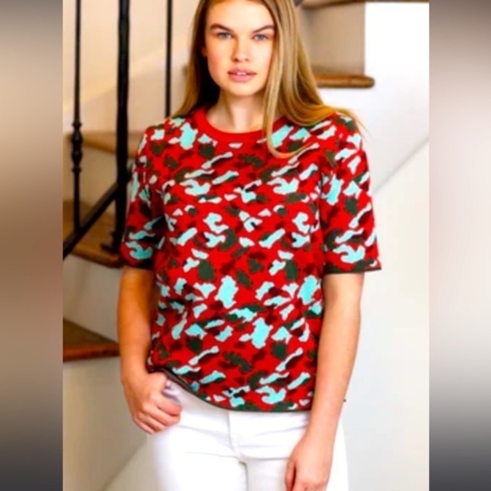 Anthopologie Revolve Ellison Heavy Knit Camo Leopard Cheetah Animal print top L - Picture 10 of 10